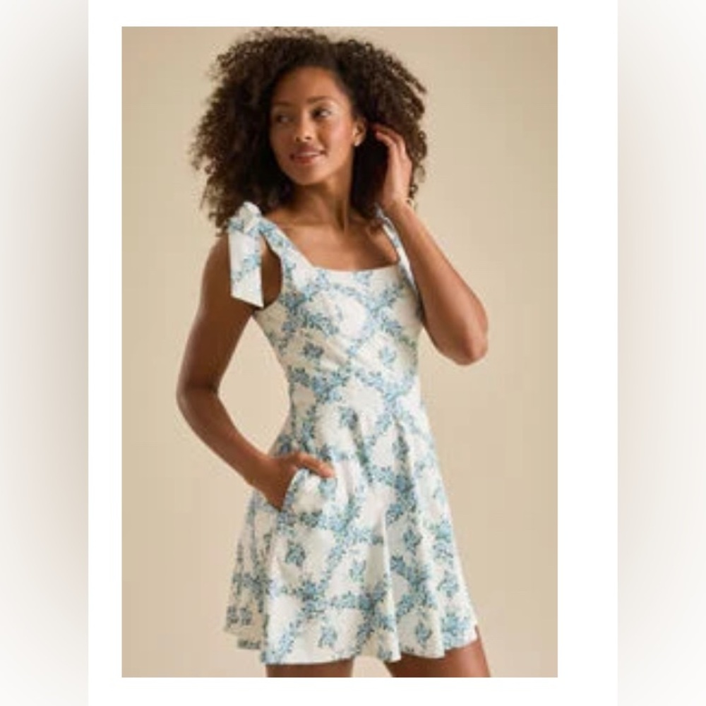 Altard State Floral Shoulder tie Sundress in Blue and White